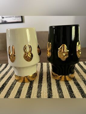 Set of 2 Trader Vic’s Tiki Farm Voodoo Glasses Gold accents